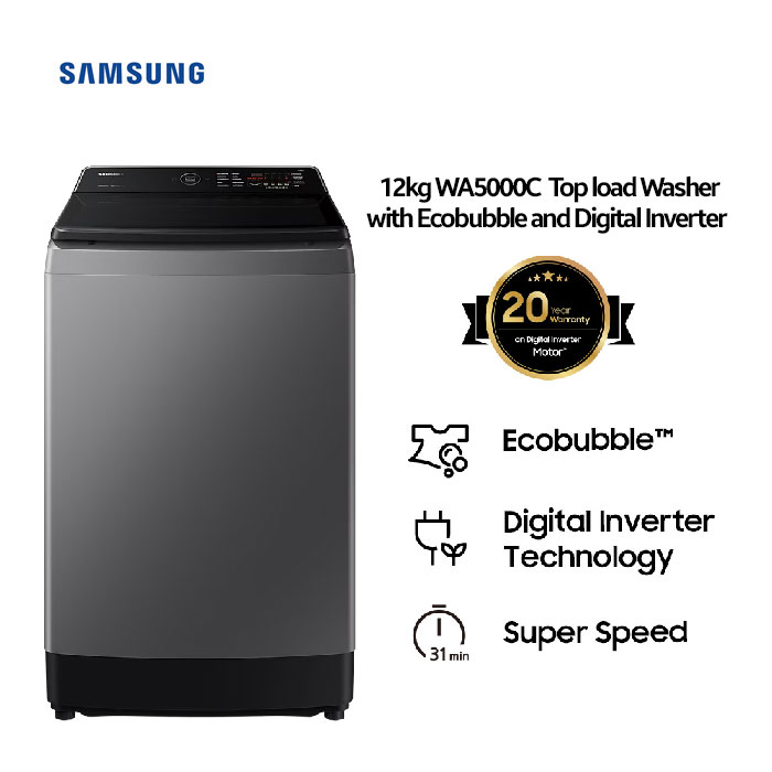 Samsung Mesin Cuci Top Loading  WA5000C Ecobubble 12 KG - WA12CG5745BDSE